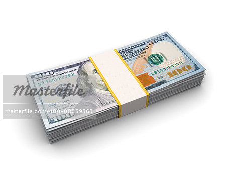 3d illustration of hundred dollar bills in the stack