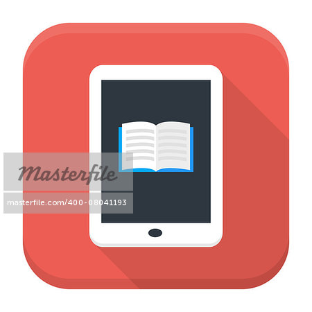 Flat style vector squared app icon. E book app icon with long shadow