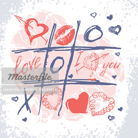 Valentines Day card. Vector love doodle background