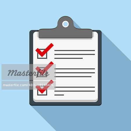 Check list icon, flat design with long shadow, vector eps10 illustration