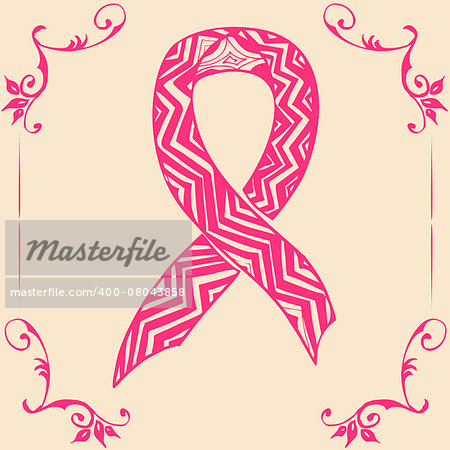 Vector illustration of pink ribbon. Doodle style