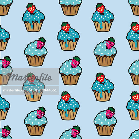 Cream cake blue seamless pattern. Vector illustration