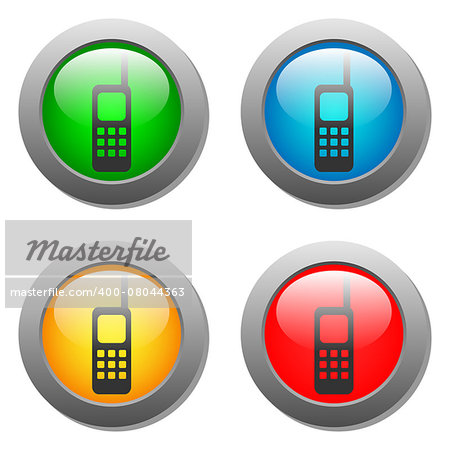 Phone icon glass button set in vector
