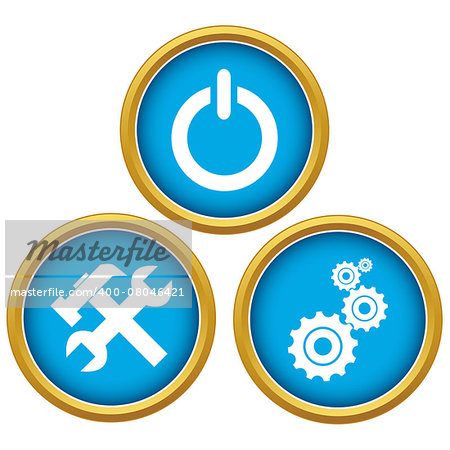 Blue repairs icons set on a white background