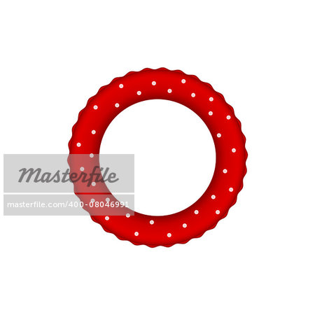 Red pool ring with white dots on white background
