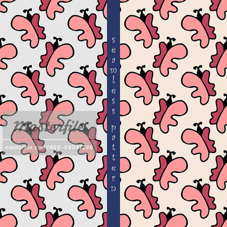 set of seamless pattern with abstract butterfly