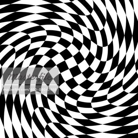 Design monochrome motion illusion checkered background. Abstract torsion backdrop. Vector-art illustration