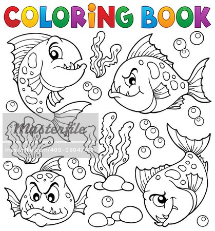 Coloring book piranha fishes theme 1 - eps10 vector illustration.