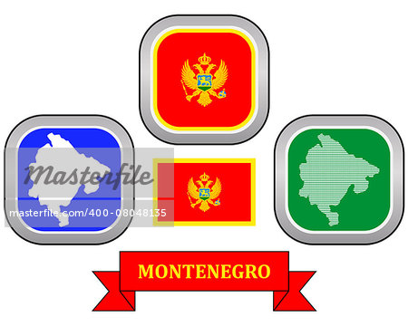 Map  button flag and symbol of Montenegro on a white background