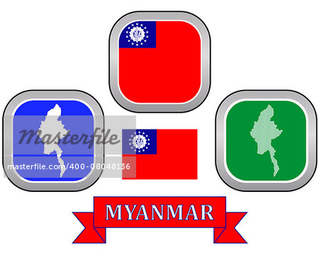 map button and flag of Myanmar symbol on a white background