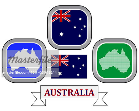 map button flag and symbol of Australia on a white background