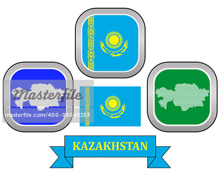 map button and flag of Kazakhstan symbol on a white background