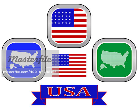 map button of symbol of UNITED STATES OF AMERICA of different colors on a white background