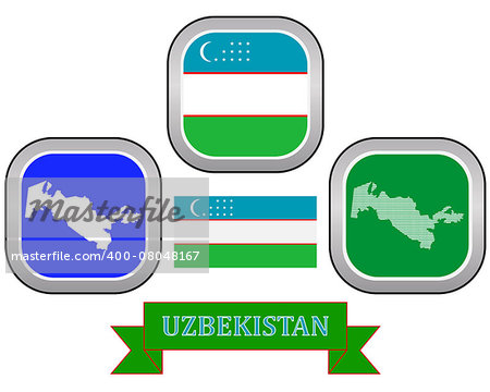 map button and flag of Uzbekistan symbol on a white background