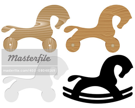 toy horse made of wood and paper silhouette on a white background