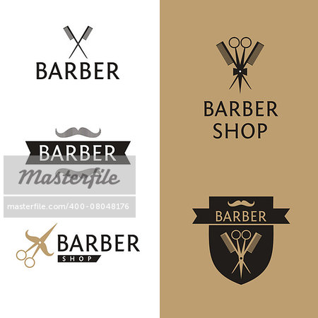 Vector heraldic logo for a hairdressing salon. Set logo for barber shop.