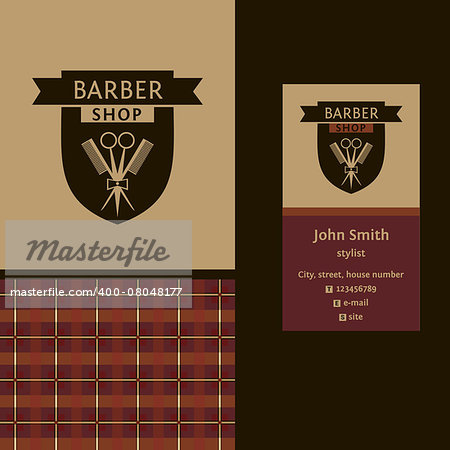 Vector heraldic logo for a hairdressing salon. Business card. Template for corporate style barbershop. Status and elegance.