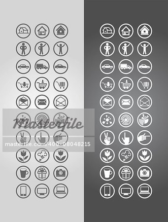 Vector illustration business icons in round frames.