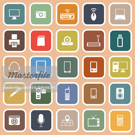 Gadget flat icons on orange background, stock vector