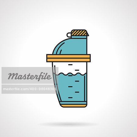 Colored flat style vector icon for supplements mixing bottle on white background.