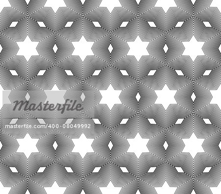 Design seamless monochrome star geometric pattern. Abstract striped lines background. Vector art. No gradient