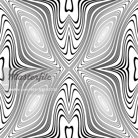 Design monochrome whirl movement background. Abstract stripy warped twisted backdrop. Vector-art illustration. No gradient