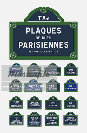 Vector illustration of the most famous Paris street signs