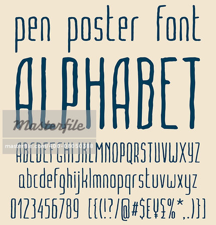 Sans-serif hand-drawn elegant pen poster minimal font, alphabet letters design, uppercase and lowercase letters, numbers and symbols. Vector illustration