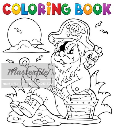 Coloring book with sitting pirate - eps10 vector illustration.