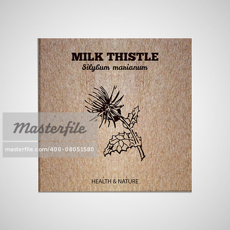 Herbs and Spices Collection - Milk thistle.  Hand-sketched herbal element on cardboard background. Suitable for ads, signboards, packaging and identity designs