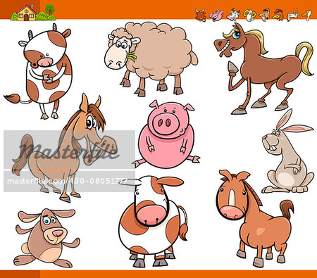 Cartoon Illustration Set of Funny Farm Animals Characters