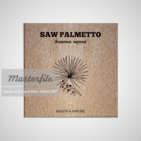 Herbs and Spices Collection -  Saw palmetto.  Hand-sketched herbal element on cardboard background. Suitable for ads, signboards, packaging and identity designs