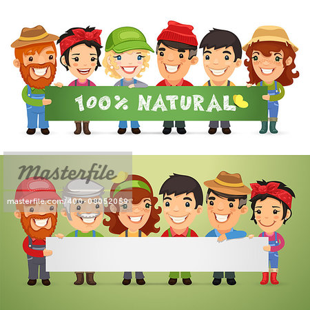 Farmers Presenting Horizontal Banner. In the EPS file, each element is grouped separately. Clipping paths included in additional jpg format.