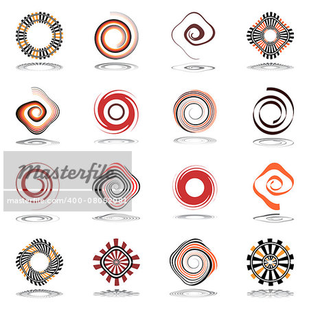 Design elements set. Spiral and rotation abstract icons. Vector art.