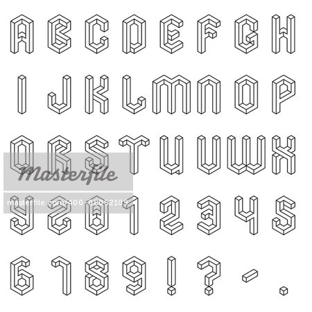Full set of isometric alphabet and numbers