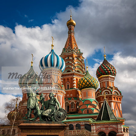 Saint Basil Church and Minin and Pozharsky Monument in Moscow, Russia