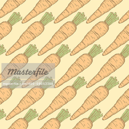 Sketch tasty carrot in vintage style, vector seamless pattern