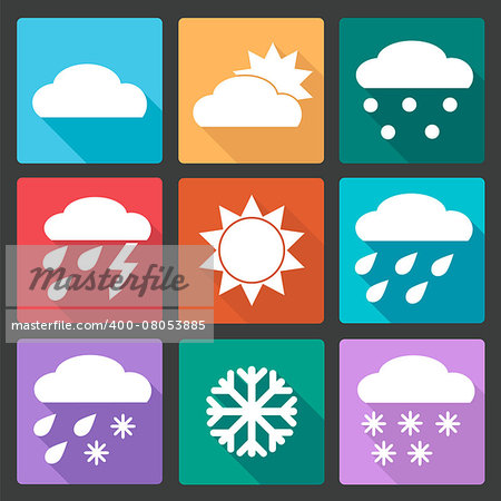 Vector Collection of Weather Icons in colored flat design style