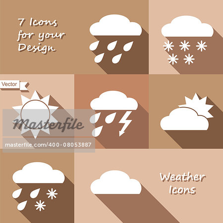 Monochrome icons design of weather forecast in flat style