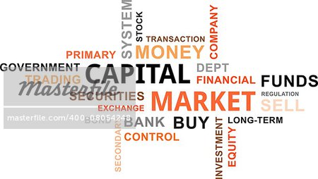 A word cloud of capital market related items