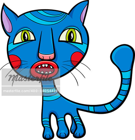 Cartoon Illustration of Funny Blue Cat or Kitten