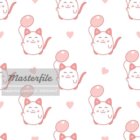 Cute seamless pattern with cat and balloon, stock vector illustration