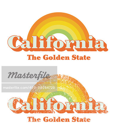 Vector illustration of "California the golden state" vintage logo in two version, clean and used