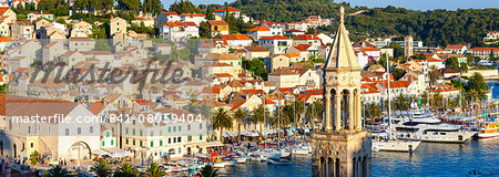 Elevated view over the picturesque harbour town of Hvar, Hvar, Dalmatia, Croatia, Europe