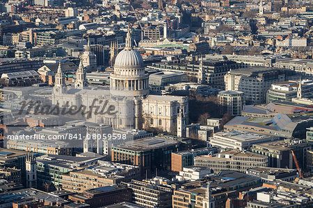 Elevated view of St. Paul's Cathedral and surrounding buildings, London, England, United Kingdom, Europe