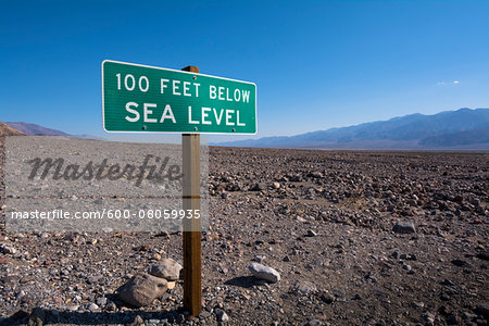 100 Feet Below Sea Level Sign, Death Valley National Park, California, USA