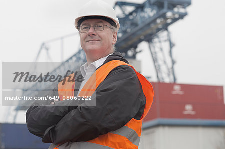 Portrait of dock worker at port Portrait of dock worker at port