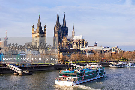 Great Saint Martin Church and Cologne Cathedral, Cologne (Koln), North Rhine Westphalia, Germany, Europe