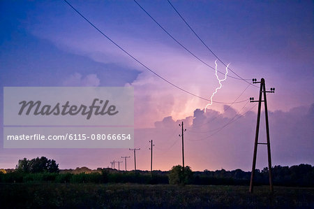 Lightning strike over Power Line, Baranja, Croatia