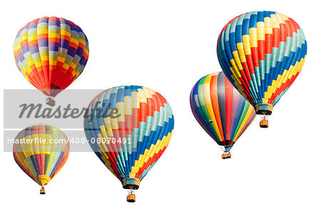 A Colorful Set of Hot Air Balloons Isolated on a White Background.